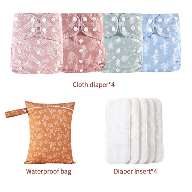 Happy Flute HappyFlute 9 Sets Newborn Baby Cloth Pocket Diapers One Size Adjustable Reusable for Baby Boys and Girls(6-33 pounds,0-3 Years),One Wet Bag+4Diapers and 4Inserts - Image 2